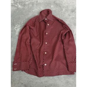 Vintage 70s Polka Dot Long Sleeve Button Down Shirt Women's Size Medium Red